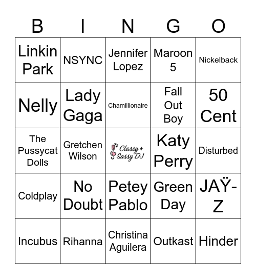 00s Artists only Bingo Card