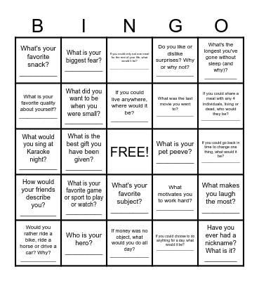 Ice Ice Breaker Bingo Card