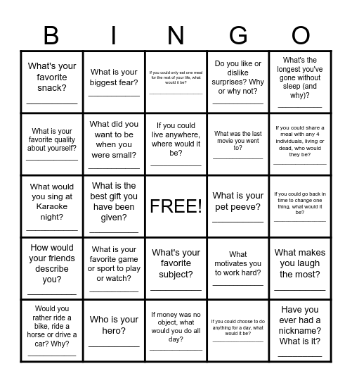Ice Ice Breaker Bingo Card