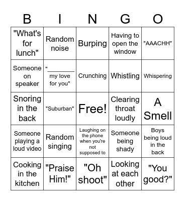 SFH Office Bingo Card