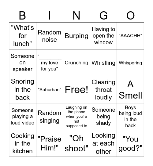SFH Office Bingo Card
