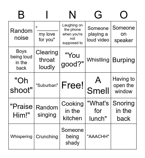 SFH Office Bingo Card