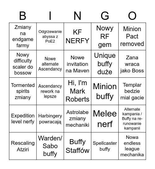 Poe 3.29 bingo Card