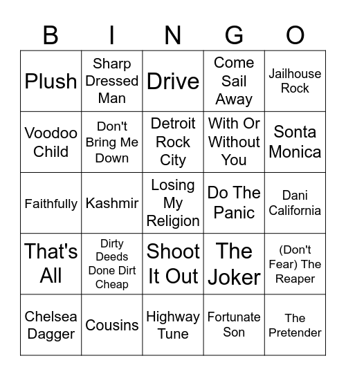 Five-0-Five Music Bingo - Rock 3 Bingo Card