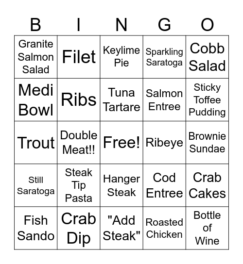 GRANITE GRILL BINGO (DOES NOT START UNTIL 5:30PM! PLEASE WRITE TABLE NUMBER FOR ITEM YOU ARE CROSSING OUT.) Bingo Card