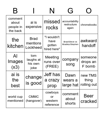 Q2 All Hands Bingo Card