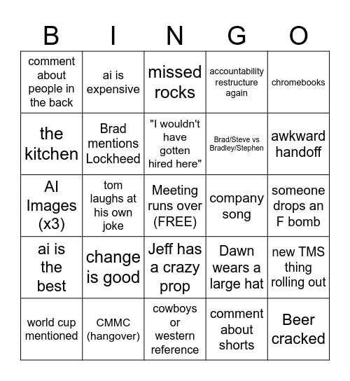 Q2 All Hands Bingo Card
