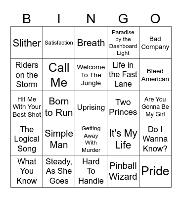 Five-0-Five Music Bingo - Rock 4 Bingo Card