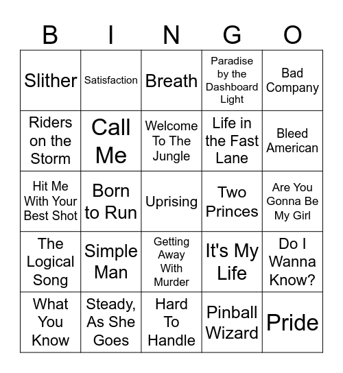 Five-0-Five Music Bingo - Rock 4 Bingo Card
