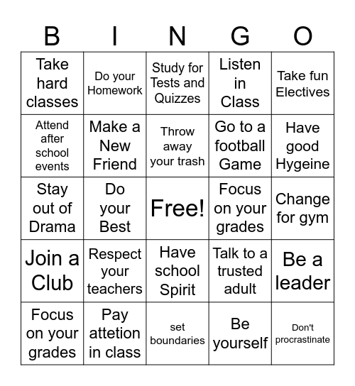 What Every Freshman Needs to Know Bingo Card