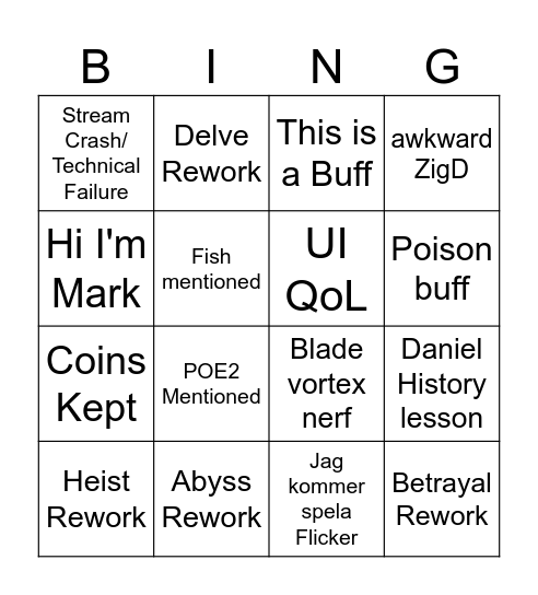 Poe 3.29 Bingo Card