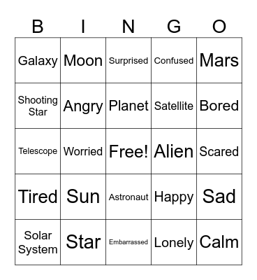 Space and Emotions Bingo Card