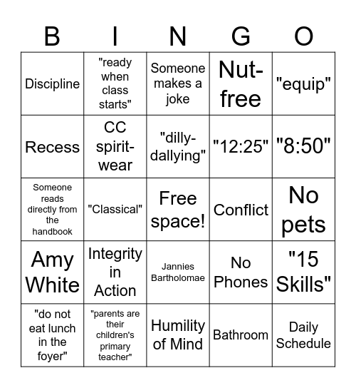 CC Orientation Bingo Card