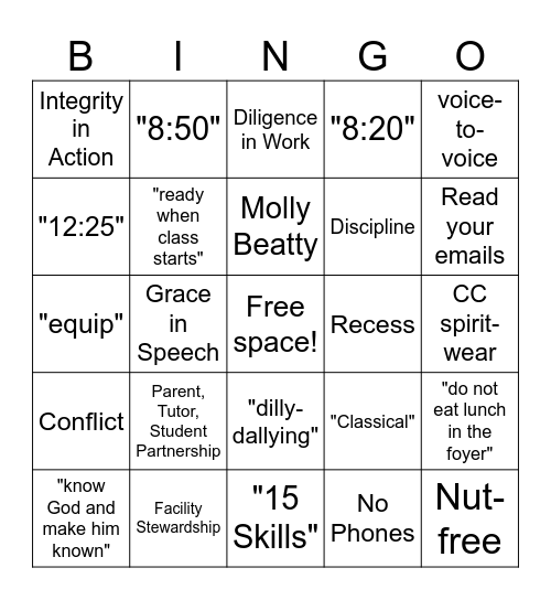 CC Orientation Bingo Card