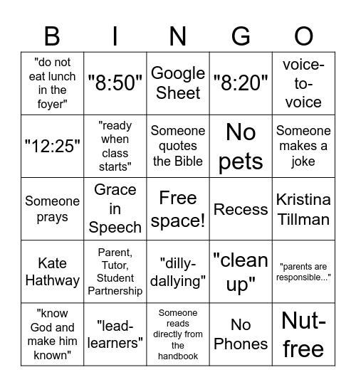 CC Orientation Bingo Card
