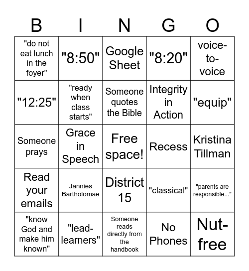 CC Orientation Bingo Card