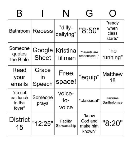 CC Orientation Bingo Card