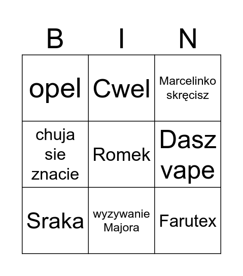 Kuba BINGO Card