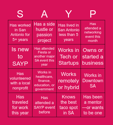 SAYP Bingo Card