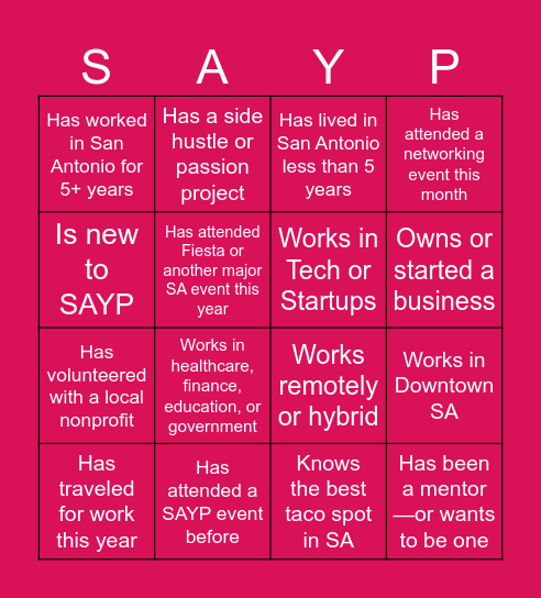 SAYP Bingo Card