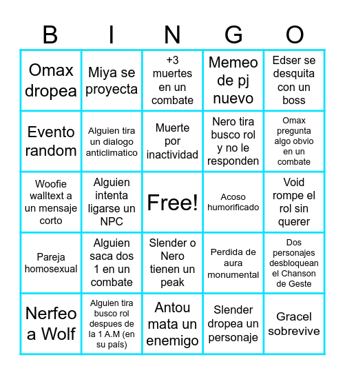 Reborn Bingo Card