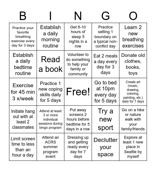HT Bingo Card
