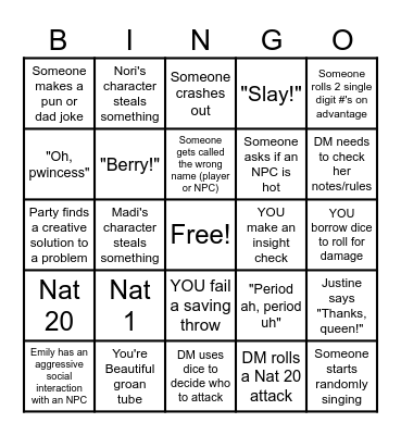 Bachelorette Oneshot Bingo Card