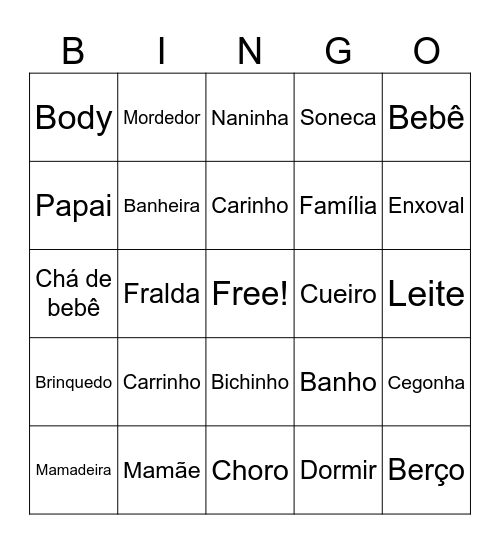 Chá de Bebê Bingo Card