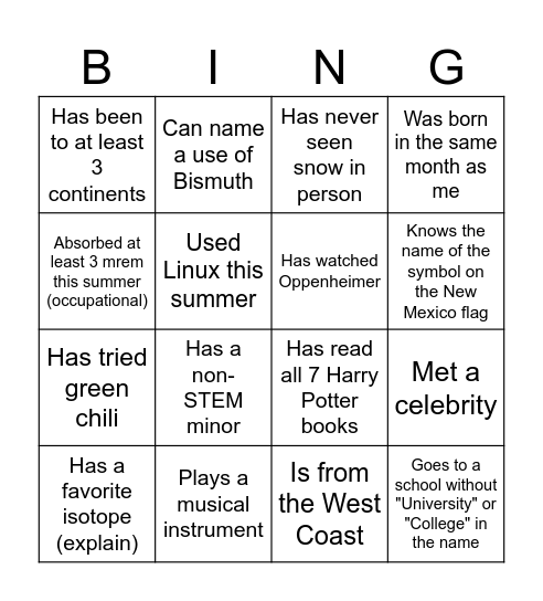 HIPPO BINGO Card
