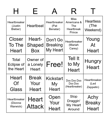 Heart Music Bingo Card
