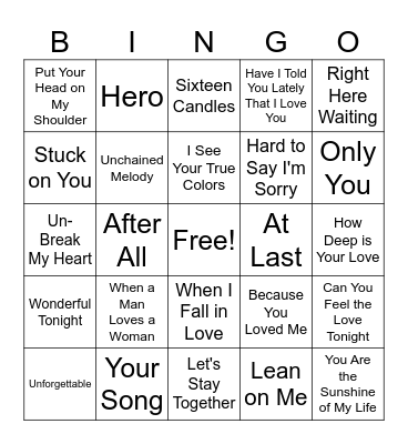 Love Ballads (set 4) Bingo Card