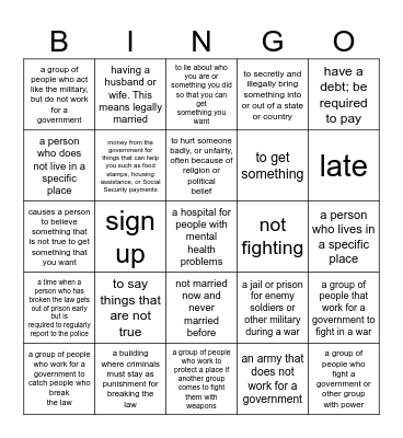 Vocab Definition Bingo Set 2 Bingo Card