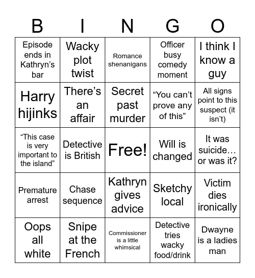 Death in Paradise Bingo Card