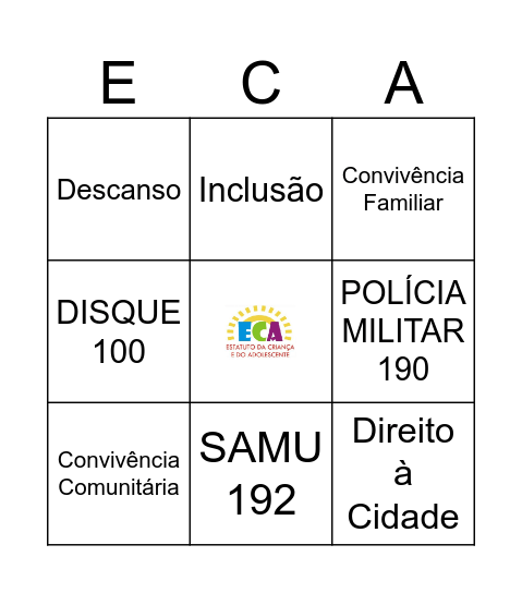 BINGO DOS DIREITOS Bingo Card