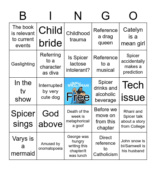 A Song Of Spice And Rhani Bingo Card