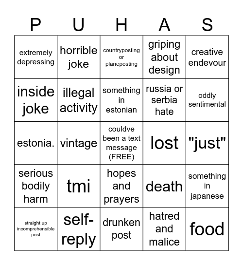 Kestryl Post Bingo Card