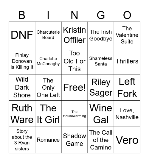 Boozy Book Club Bingo Card