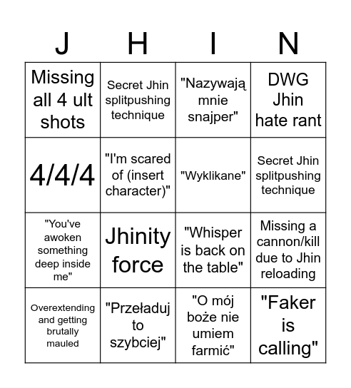 Jhingo Bingo Card