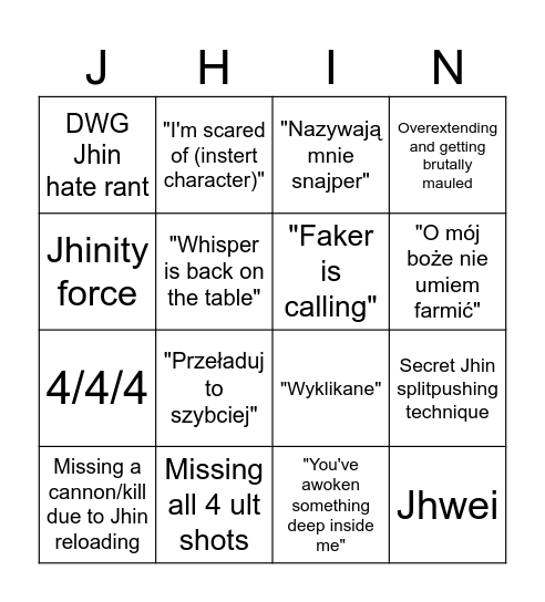 Jhingo Bingo Card