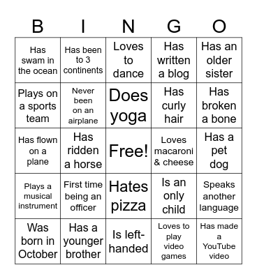 Officer Training Bingo Card