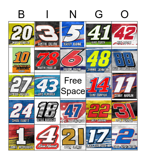 NASCAR BINGO Card