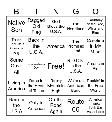 U.S.A. Songs (set 4) Bingo Card
