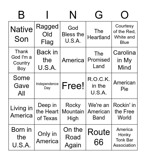 U.S.A. Songs (set 4) Bingo Card