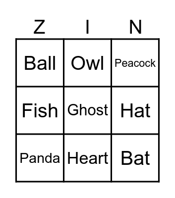 Zingo Bingo Card