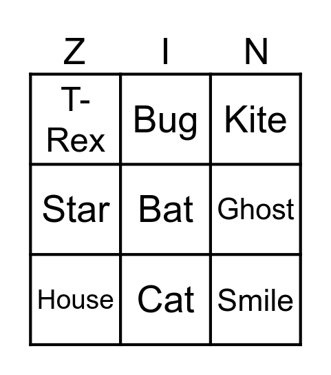 Zingo Bingo Card