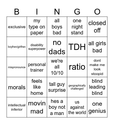 UK Love Island BINGI Bingo Card