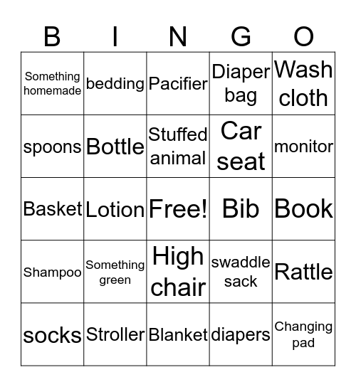 Baby Mason's Bingo Card