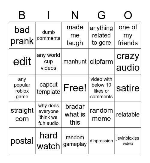 Tiktok Bingo Card