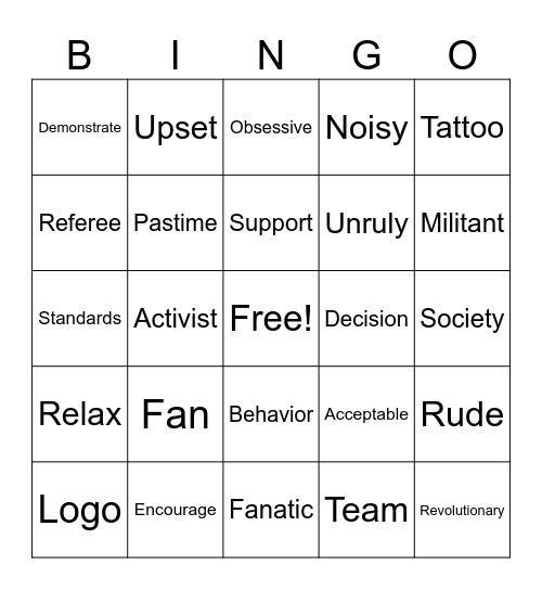 Foundations 7 Article Review: Fans or Fanatics? Bingo Card
