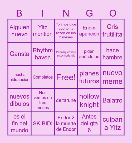 Shira BINGO Card